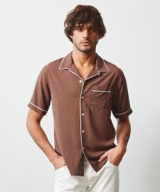 Japanese Tipped Rayon Lounge Shirt in Brown - Todd Snyder at Todd Snyder